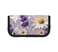 JKLQWC Cute Canvas Pencil Case Organizer - Lavender and Daisies Prints Stationery & Makeup Pouch, Large Capacity Cosmetic Bag for Travel, School, Office, Gifts
