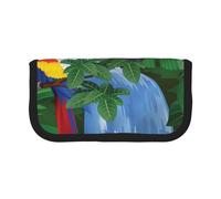 JKLQWC Cute Canvas Pencil Case Organizer, Macaw and Toucan Perching of American Rainforests Prints Stationery & Makeup Pouch, Large Capacity Cosmetic Bag for Travel, School, Office, Gifts