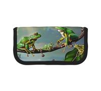 JKLQWC Cute Canvas Pencil Case Organizer - Many Frogs Sing on The Branches Butterflies Prints Stationery & Makeup Pouch, Large Capacity Cosmetic Bag for Travel, School, Office, Gifts