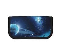 JKLQWC Cute Canvas Pencil Case Organizer, Moon Stars and Planets Prints Stationery & Makeup Pouch, Large Capacity Cosmetic Bag for Travel, School, Office, Gifts