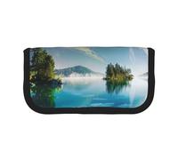 JKLQWC Cute Canvas Pencil Case Organizer - Mountain Lake View Sunny Day Nature Prints Stationery & Makeup Pouch, Large Capacity Cosmetic Bag for Travel, School, Office, Gifts