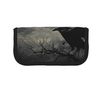 JKLQWC Cute Canvas Pencil Case Organizer - Night Crow Prints Stationery & Makeup Pouch, Large Capacity Cosmetic Bag for Travel, School, Office, Gifts