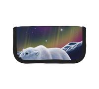JKLQWC Cute Canvas Pencil Case Organizer, Northern Lights Polar Bear Prints Stationery & Makeup Pouch, Large Capacity Cosmetic Bag for Travel, School, Office, Gifts
