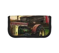 JKLQWC Cute Canvas Pencil Case Organizer - Old Tractor Photo Farm Prints Stationery & Makeup Pouch, Large Capacity Cosmetic Bag for Travel, School, Office, Gifts