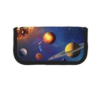 JKLQWC Cute Canvas Pencil Case Organizer - Outer Space Solar System Prints Stationery & Makeup Pouch, Large Capacity Cosmetic Bag for Travel, School, Office, Gifts