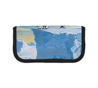 JKLQWC Cute Canvas Pencil Case Organizer - Penguins On The Iceberg Print Prints Stationery & Makeup Pouch, Large Capacity Cosmetic Bag for Travel, School, Office, Gifts