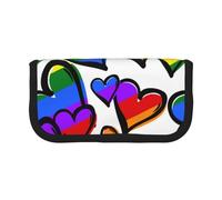 JKLQWC Cute Canvas Pencil Case Organizer, Rainbow Colored Gay Pride Hearts Prints Stationery & Makeup Pouch, Large Capacity Cosmetic Bag for Travel, School, Office, Gifts