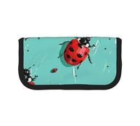 JKLQWC Cute Canvas Pencil Case Organizer - Red Ladybugs On A Blue Background Prints Stationery & Makeup Pouch, Large Capacity Cosmetic Bag for Travel, School, Office, Gifts