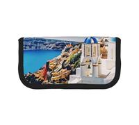 JKLQWC Cute Canvas Pencil Case Organizer - Santorini Greek Island sea View Prints Stationery & Makeup Pouch, Large Capacity Cosmetic Bag for Travel, School, Office, Gifts