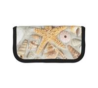 JKLQWC Cute Canvas Pencil Case Organizer, Seashell Sandy Beach Prints Stationery & Makeup Pouch, Large Capacity Cosmetic Bag for Travel, School, Office, Gifts