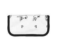 JKLQWC Cute Canvas Pencil Case Organizer, Sign Language Alphabet Prints Stationery & Makeup Pouch, Large Capacity Cosmetic Bag for Travel, School, Office, Gifts