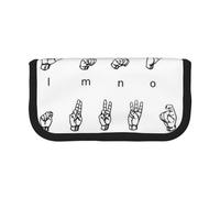 JKLQWC Cute Canvas Pencil Case Organizer, Sign Language Alphabet Prints Stationery & Makeup Pouch, Large Capacity Cosmetic Bag for Travel, School, Office, Gifts