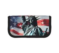 JKLQWC Cute Canvas Pencil Case Organizer - Statue of Liberty Flag Prints Stationery & Makeup Pouch, Large Capacity Cosmetic Bag for Travel, School, Office, Gifts