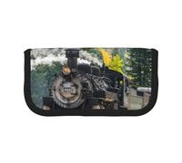 JKLQWC Cute Canvas Pencil Case Organizer, Steam Train Prints Stationery & Makeup Pouch, Large Capacity Cosmetic Bag for Travel, School, Office, Gifts