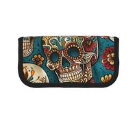 JKLQWC Cute Canvas Pencil Case Organizer - Sugar Skulls Print Prints Stationery & Makeup Pouch, Large Capacity Cosmetic Bag for Travel, School, Office, Gifts