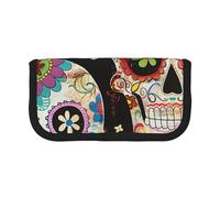 JKLQWC Cute Canvas Pencil Case Organizer - Sugar Skulls Prints Stationery & Makeup Pouch, Large Capacity Cosmetic Bag for Travel, School, Office, Gifts