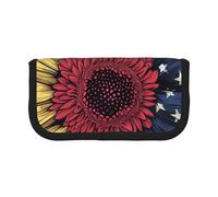 JKLQWC Cute Canvas Pencil Case Organizer, Sunflower Flag Prints Stationery & Makeup Pouch, Large Capacity Cosmetic Bag for Travel, School, Office, Gifts