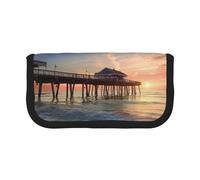 JKLQWC Cute Canvas Pencil Case Organizer - Sunset at The Beach Bridge Prints Stationery & Makeup Pouch, Large Capacity Cosmetic Bag for Travel, School, Office, Gifts