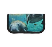 JKLQWC Cute Canvas Pencil Case Organizer - West Indian Sea Animals Prints Stationery & Makeup Pouch, Large Capacity Cosmetic Bag for Travel, School, Office, Gifts