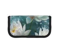 JKLQWC Cute Canvas Pencil Case Organizer - White Lotus Flowers Print Prints Stationery & Makeup Pouch, Large Capacity Cosmetic Bag for Travel, School, Office, Gifts