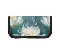 JKLQWC Cute Canvas Pencil Case Organizer - White Lotus Flowers Prints Stationery & Makeup Pouch, Large Capacity Cosmetic Bag for Travel, School, Office, Gifts
