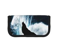 JKLQWC Cute Canvas Pencil Case Organizer, Wolf Howling At The Moon Prints Stationery & Makeup Pouch, Large Capacity Cosmetic Bag for Travel, School, Office, Gifts