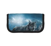 JKLQWC Cute Canvas Pencil Case Organizer, Wolf in the Moonlight Prints Stationery & Makeup Pouch, Large Capacity Cosmetic Bag for Travel, School, Office, Gifts