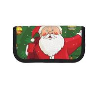 JKLQWC Cute Canvas Pencil Case Organizer, Xmas Santa Claus Prints Stationery & Makeup Pouch, Large Capacity Cosmetic Bag for Travel, School, Office, Gifts