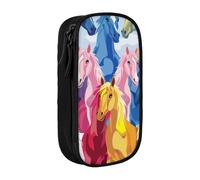 JKLQWC Cute Cartoon Horses Printed Pencil Case Cute Pen Pouch Large Pen Bag Portable Storage Organizer Box for Office School Teen Girl Boy Adult,Black