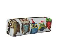 JKLQWC Cute Christmas Owls on Branch Printed Leather Pencil Case with Gold Zipper - Simple and Lightweight Organizer for School, Office, Travel, Makeup
