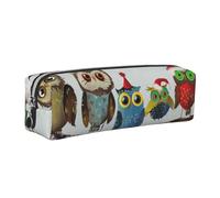 JKLQWC Cute Christmas Owls on Branch Printed Leather Pencil Case with Silver Zipper - Simple and Lightweight Organizer for School, Office, Travel, Makeup