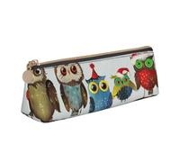 JKLQWC Cute Christmas Owls on Branch Printed Triangle Pencil Case with Zipper - Lightweight Leather Organizer for School, Office, Travel, Makeup