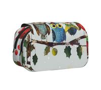 JKLQWC Cute Christmas Owls on Branch Prints Pencil Case for Kids Men Women, Two Layers Large Capacity Pencil Pouch Makeup Bag Organizer for Office School Travel