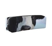 JKLQWC Cute Cow Under White Clouds Printed Leather Pencil Case with Silver Zipper - Simple and Lightweight Organizer for School, Office, Travel, Makeup