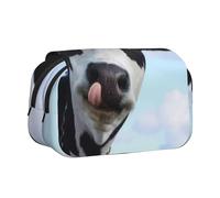 JKLQWC Cute Cow Under White Clouds Prints Pencil Case for Kids Men Women, Two Layers Large Capacity Pencil Pouch Makeup Bag Organizer for Office School Travel