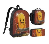 JKLQWC Cute Crying Chainsaw Print Backpack Set 3-Piece, 17-Inch School Bag with Insulated Lunch Bag & Pencil Case for Students Teens Girls Boys