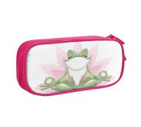 JKLQWC Cute Funny Frog Doing Yoga Printed Pencil Case Cute Pen Pencil Box Bag Zipper Storage Organizer Box Holder for Office School Teen Girl Boy Adult,Pink