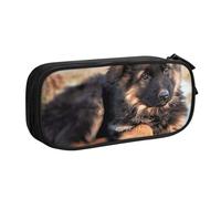 JKLQWC Cute German Shepherd Puppy Printed Pencil Case Cute Pen Pencil Box Bag Zipper Storage Organizer Box Holder for Office School Teen Girl Boy Adult,Black