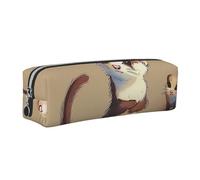 JKLQWC Cute Hairy Ferret Printed Leather Pencil Case with Silver Zipper - Simple and Lightweight Organizer for School, Office, Travel, Makeup