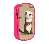 JKLQWC Cute Hairy Ferret Printed Pencil Case Cute Pen Pouch Large Pen Bag Portable Storage Organizer Box for Office School Teen Girl Boy Adult,Pink