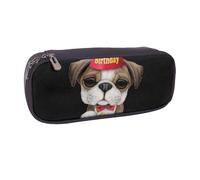 JKLQWC Cute Happy Birthday Pug Puppy Printed PU Leather Pencil Case Cute Pen Pencil Box Bag Zipper Office School Pencil Pouch Organizer for Students Teen Girls Boys Adult Gifts