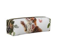 JKLQWC Cute Kitten Butterfly Printed Leather Pencil Case with Gold Zipper - Simple and Lightweight Organizer for School, Office, Travel, Makeup