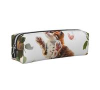 JKLQWC Cute Kitten Butterfly Printed Leather Pencil Case with Silver Zipper - Simple and Lightweight Organizer for School, Office, Travel, Makeup