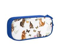 JKLQWC Cute Kitten Butterfly Printed Pencil Case Cute Pen Pencil Box Bag Zipper Storage Organizer Box Holder for Office School Teen Girl Boy Adult,Blue