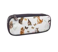 JKLQWC Cute Kitten Butterfly Printed PU Leather Pencil Case Cute Pen Pencil Box Bag Zipper Office School Pencil Pouch Organizer for Students Teen Girls Boys Adult Gifts