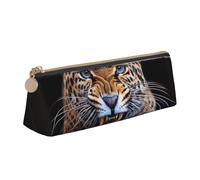 JKLQWC Cute Leopard Printed Triangle Pencil Case with Zipper - Lightweight Leather Organizer for School, Office, Travel, Makeup