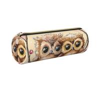 JKLQWC Cute Owls Printed Cylinder Pencil Case with Gold Zipper - Lightweight Leather Organizer for School, Office, Travel, Makeup