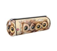 JKLQWC Cute Owls Printed Cylinder Pencil Case with Silver Zipper - Lightweight Leather Organizer for School, Office, Travel, Makeup