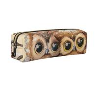 JKLQWC Cute Owls Printed Leather Pencil Case with Gold Zipper - Simple and Lightweight Organizer for School, Office, Travel, Makeup