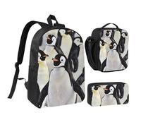 JKLQWC Cute Penguin Animal Pattern Print Backpack Set 3-Piece, 17-Inch School Bag with Insulated Lunch Bag & Pencil Case for Students Teens Girls Boys